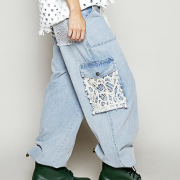 #593❤️POL CARGO JOGGERS 100% COTTON WITH CROCHETED OVERLAY POCKETS - Picture 3 of 13